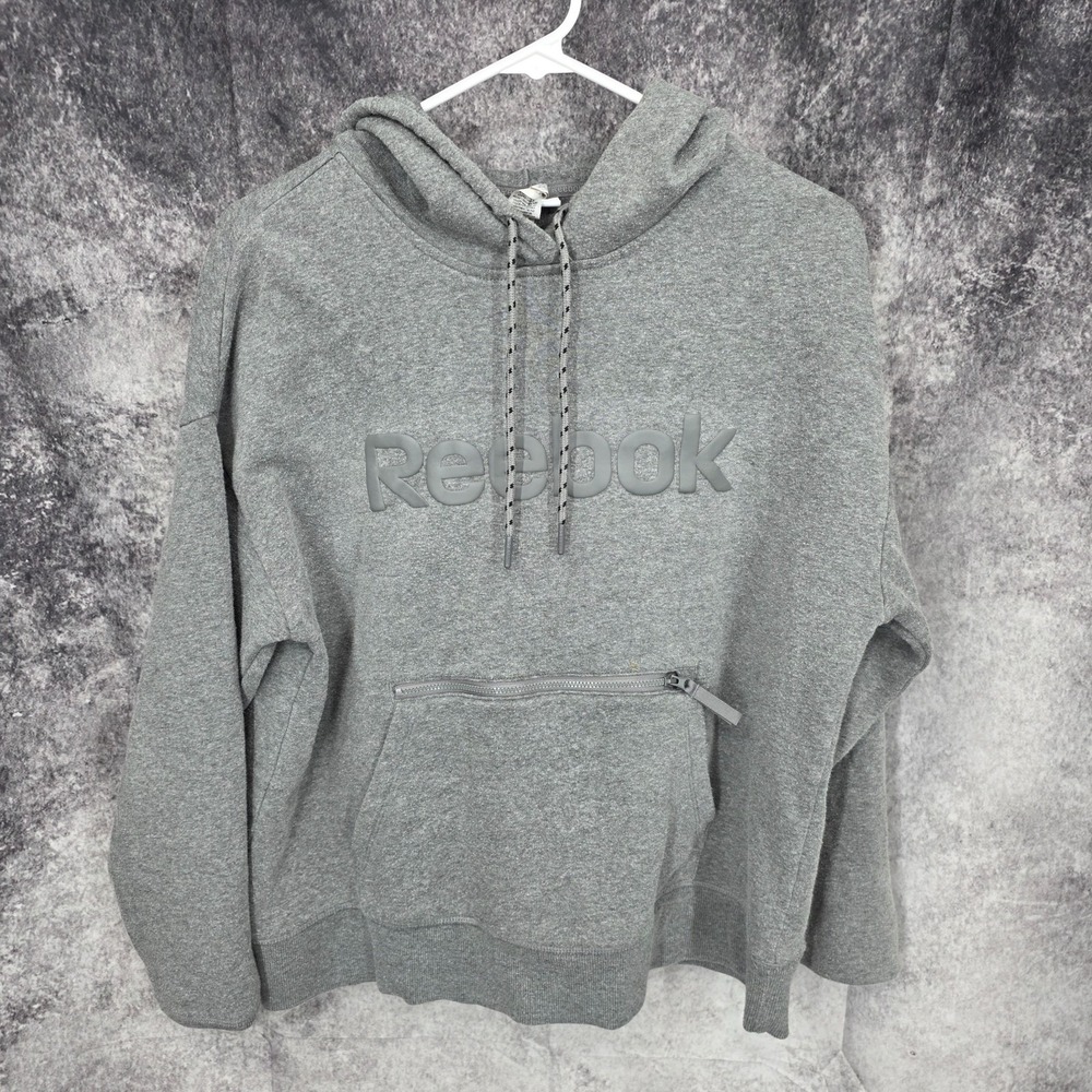 Reebok Hoodie Women's Medium Gray Hooded Sweatshirt  Kangaroo Pouch‎ Pockets